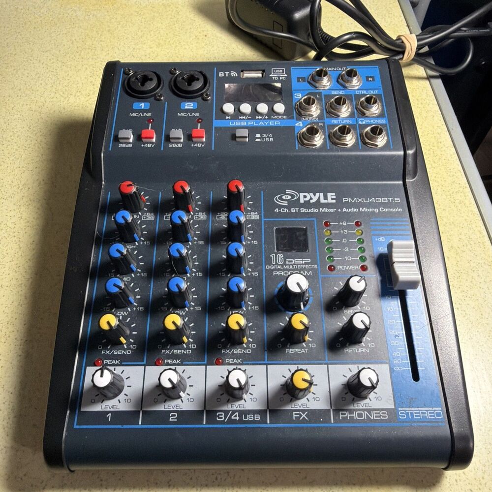 Pyle 4Ch Studio/DJ Controller Audio Mixer Console System w/USB & XLR PMXU43BT